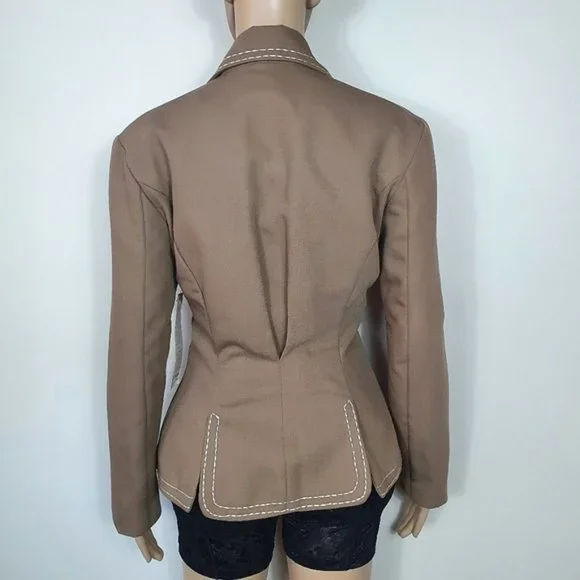 NWT Vintage womens blazer tan brown office One Button formal suit - Picture 2 of 7